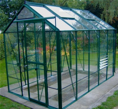 Aluminium Greenhouse 190 - Green, Toughened Glass