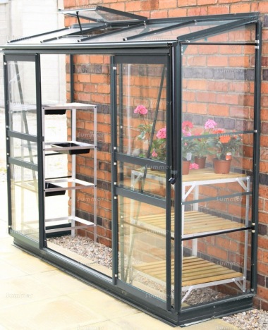 Aluminium Lean To Greenhouse 353 - Double Doors Aluminium Lean To Greenhouse 353 - Double Doors
