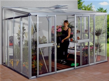 Aluminium Lean To Greenhouse 169 - Double Door, Polycarbonate Roof Aluminium Lean To Greenhouse 169 - Double Door, Polycarbonate Roof
