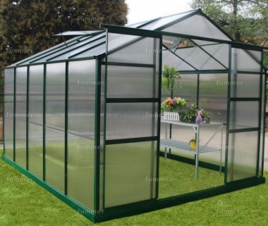 Aluminium Greenhouse 090 - Green, Polycarbonate, Base Included