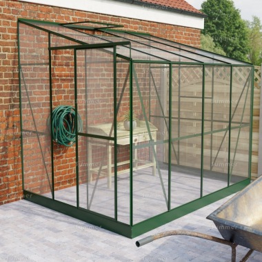 Aluminium Lean To Greenhouse 336 - Polycarbonate, Green Finish Aluminium Lean To Greenhouse 336 - Polycarbonate, Green Finish