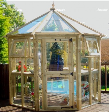 Pressure Treated Octagonal Greenhouse 683 - Hinged Door, Fitted Free
