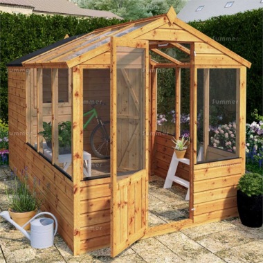 Wooden Greenhouse 298 - Built In Shed