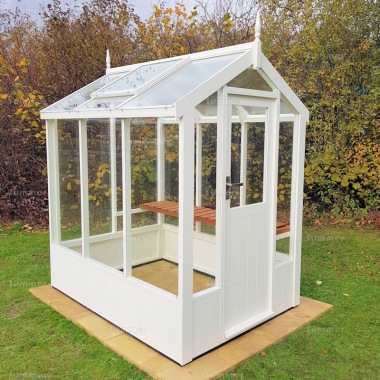 Painted Wooden Greenhouse 233 - Thermowood, Toughened Glass, Fitted Free